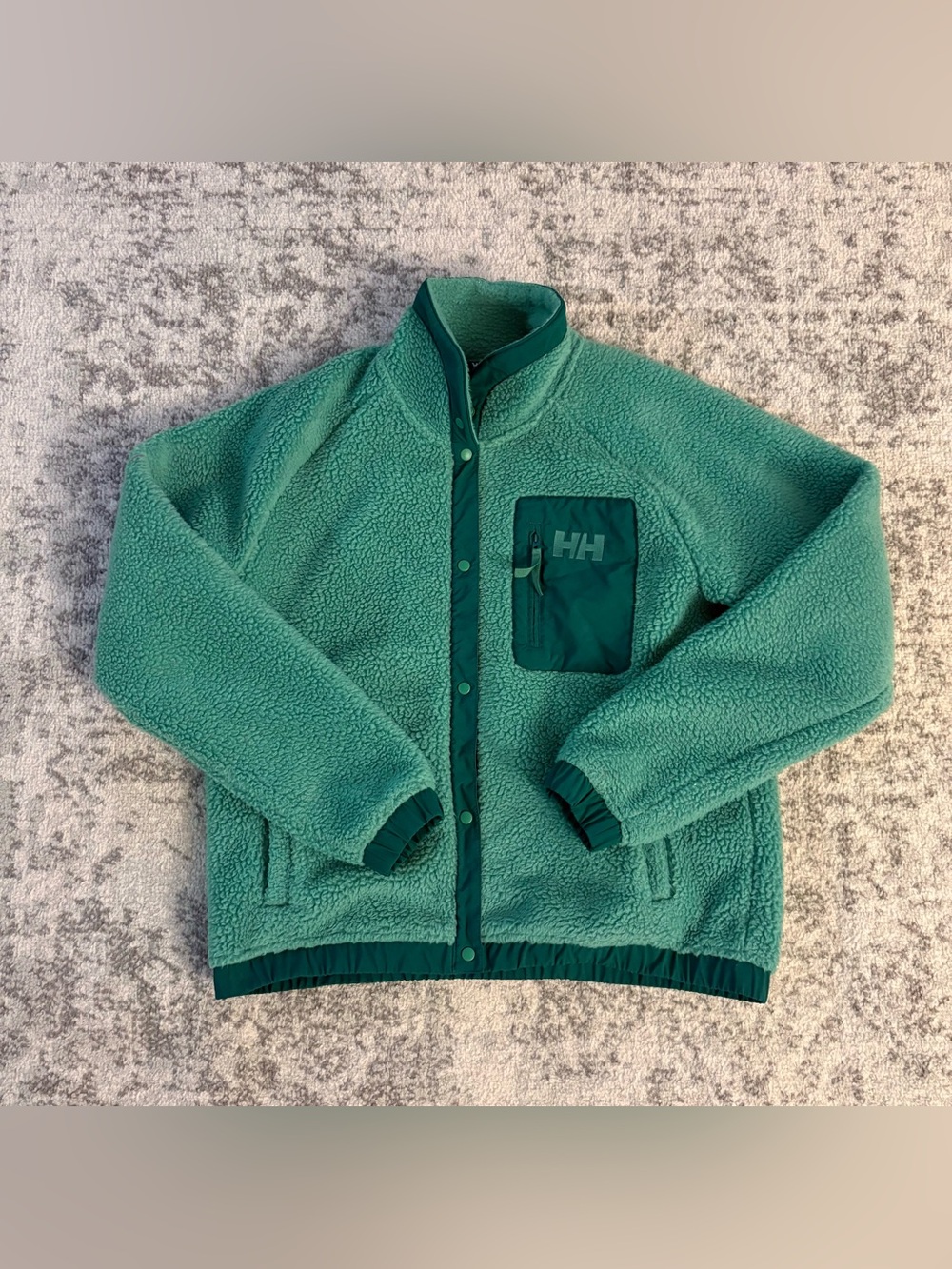 Men’s Large Helly Hansen Mint Green Fleece Button Up Sweater